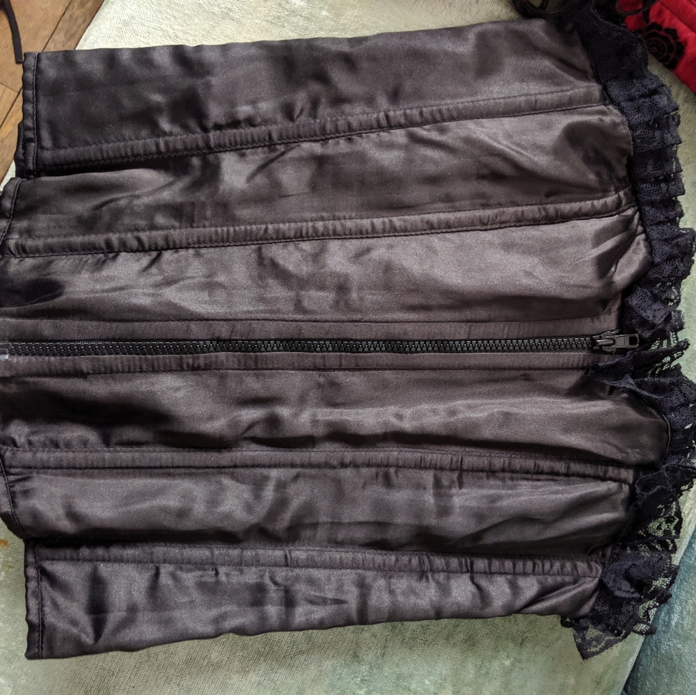 Heavy Red Black Satin Zip up corset